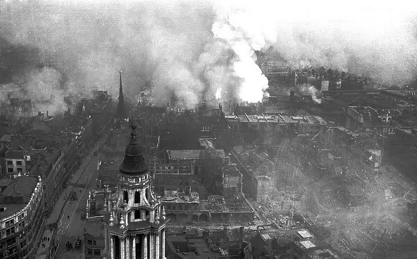 View of City fires from St Pauls Cathedral, WW2