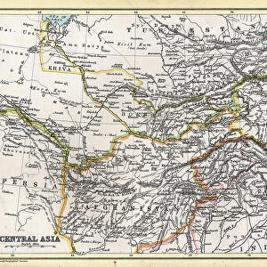 Antique map of Central Asia, Afghanistan, Kashmir, Persia, Turkestan, 19th Century, 1890s
