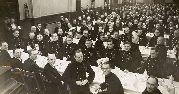 AFS Bromley firefighters at tables, Bromley, Kent, WW2