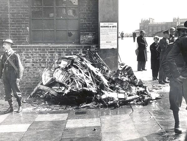 Blitz in London -- wreckage of Hurricane fighter plane, WW2