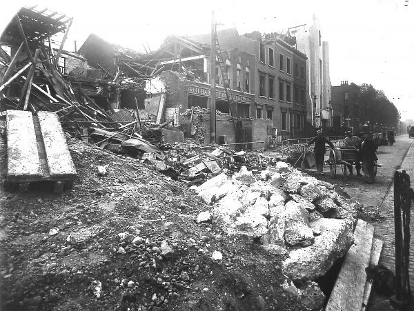 Bomb damage following an air raid, WW2