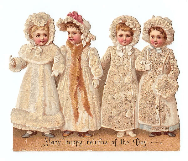 Four children on a cutout birthday card