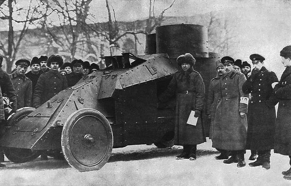 City militia with armoured car, Petrograd, Russia