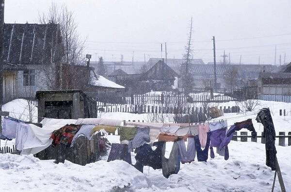 Clothes drying in snowfall, Siberia