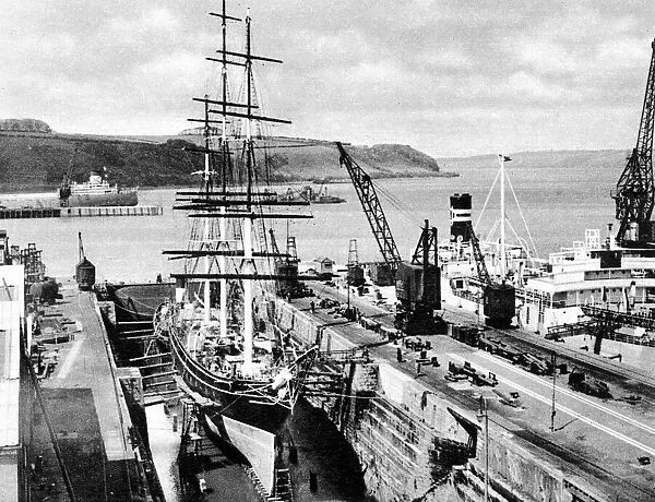 The Cutty Sark in dry-dock, Falmouth, 1938