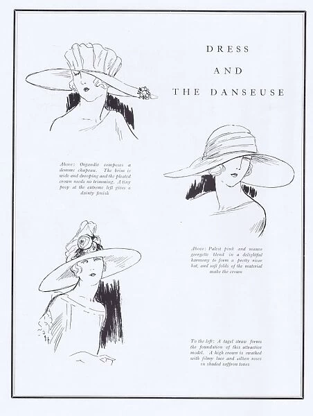 Dress and the Danceuse - three fashionable hat designs, 1922