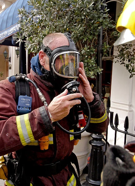 Firefighter wearing breathing apparatus