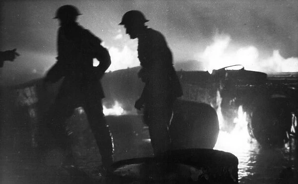 Firefighters in action, Mitcham, Surrey, WW2