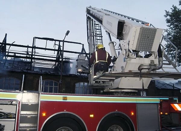 Hydraulic lift in action at a fire, London Fire Brigade