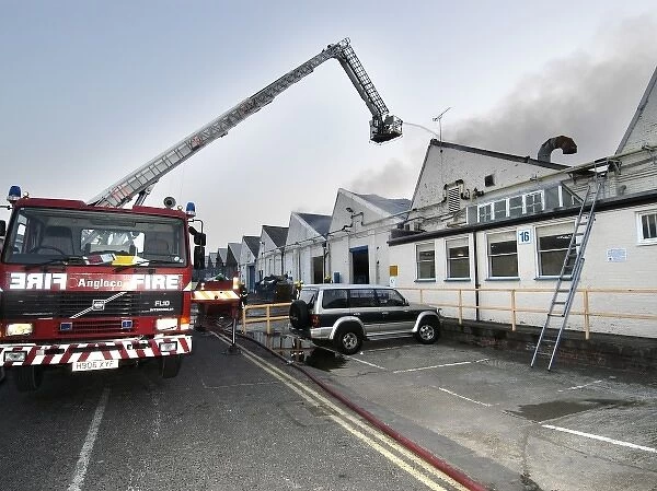 A hydraulic lift in action at a fire, Walthamstow