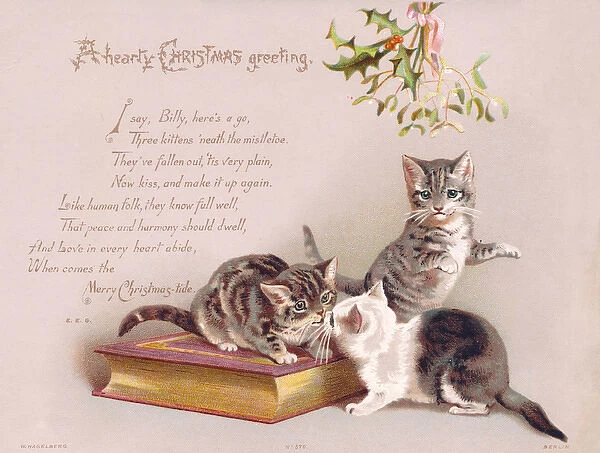 Three kittens on a Christmas card