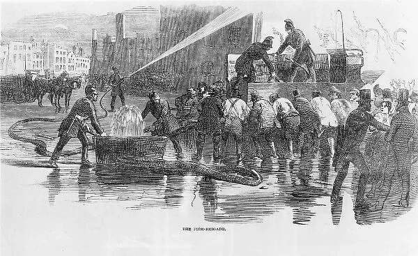 LFEE lithograph print of a firefighting scene