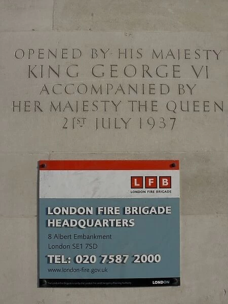 London Fire Brigade Lambeth HQ, inscription