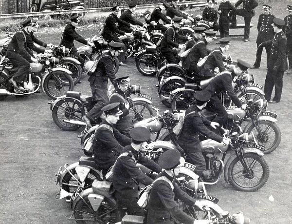 London Fire Brigade motorcycle dispatch riders training, WW2