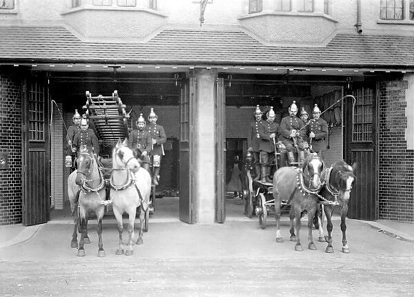 London Fire Brigade station with horse-drawn fire engines
