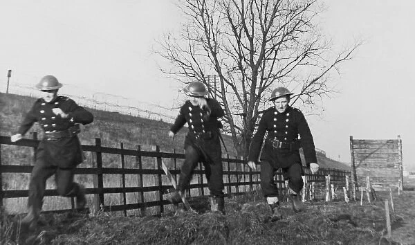 NFS firefighters at assault course training camp, WW2