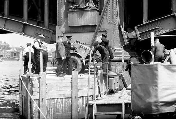 NFS (London Region) Trailer pumps on bridge buttress, WW2