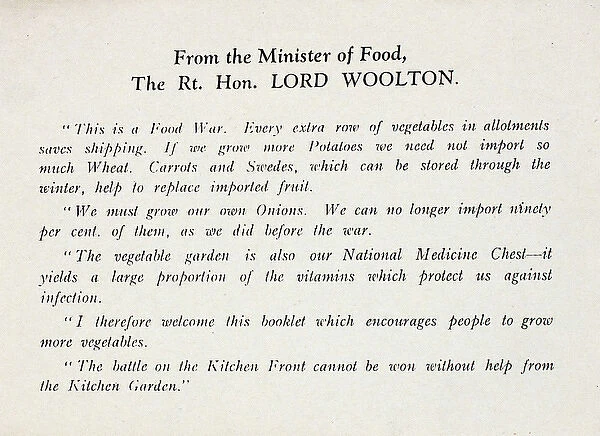 Page in wartime food booklet, WW2