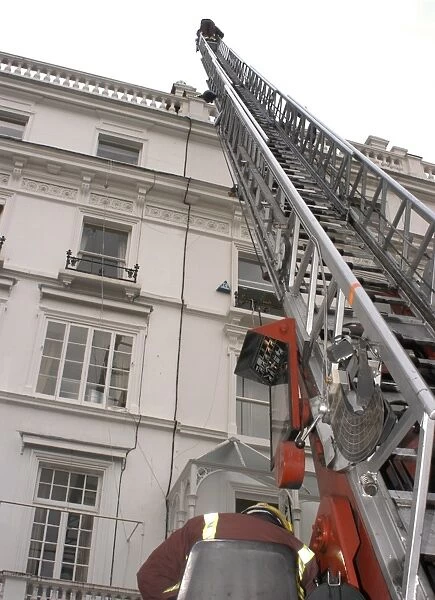 Turntable ladder deployed at a fire, London SW1