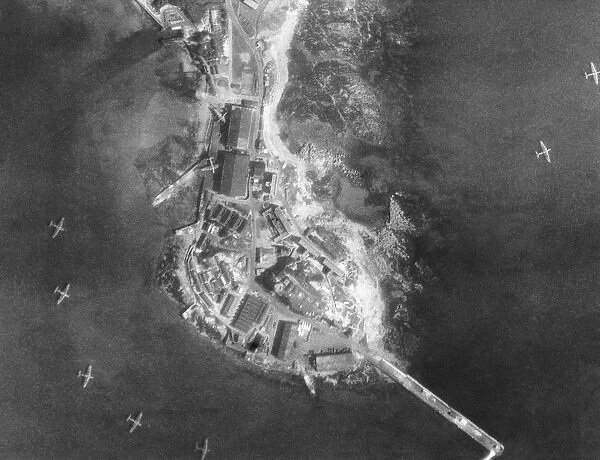 Vertical Aerial Photograph of Flying-Boats and Hangars a?