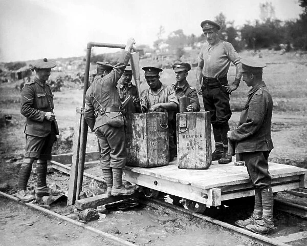 Water for British troops via light railway, WW1