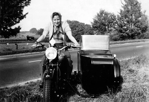 Woman on 1938 BSA motorcycle & sidecar