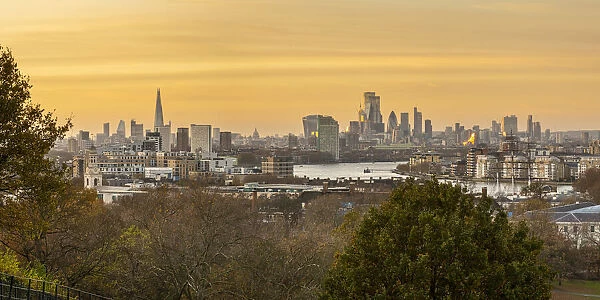 London skyline from Greenwich Park, Greenwich, London, England, UK