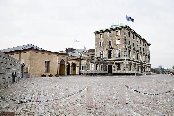 Copenhagen, Denmark - Cobblestone square in front of an old world building. Horizontal