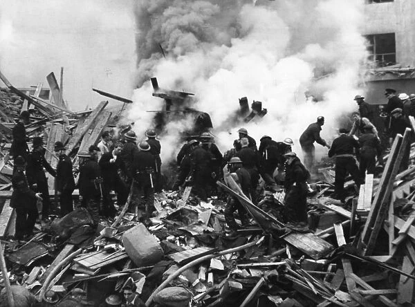 Aftermath of V2 rocket attack, Aldgate, London, WW2
