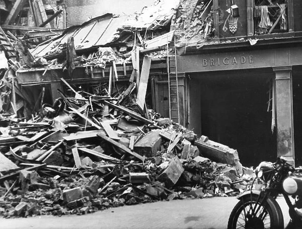 Blitz in London -- debris outside Soho fire station, WW2