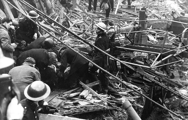 Blitz in London -- extricating a casualty, WW2