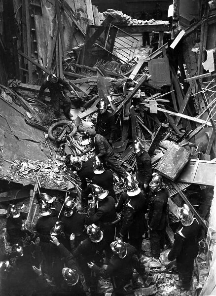 Blitz in London -- firefighters at a typical bomb site, WW2