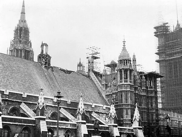 Blitz in London -- the Houses of Parliament, WW2