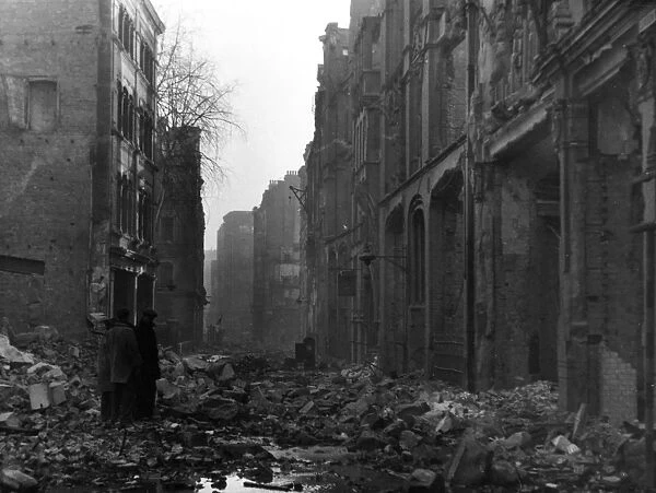 Bomb damage at London Wall, City of London, WW2