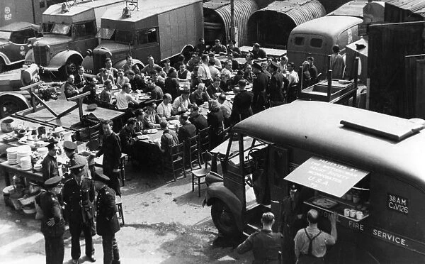 Fire station staff in meal break, London, WW2