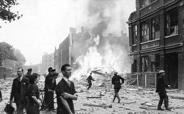 Firefighters arriving after flying bomb attack, WW2