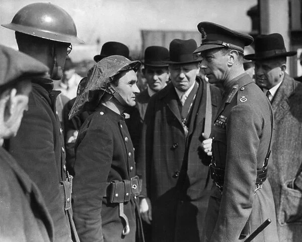 King George VI with firefighters, Docklands area, WW2