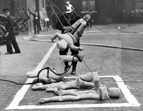 London Fire Brigade escape competition with dummies