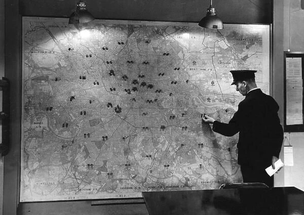 Map of London with fire stations marked, Lambeth HQ