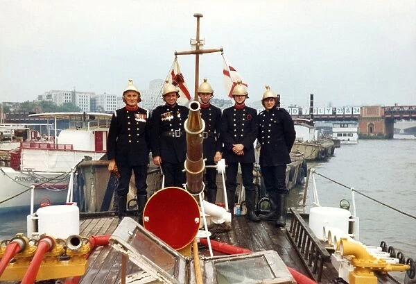 Massey Shaw fireboat with crew, River Thames, London