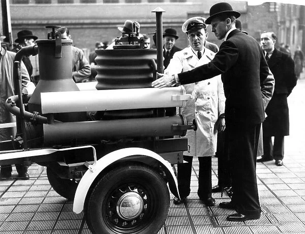 People at a display of fire appliances, LFB HQ