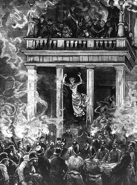 People jumping from a burning building