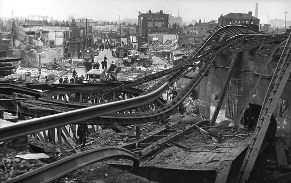 Railway lines and houses in Southwark, WW2