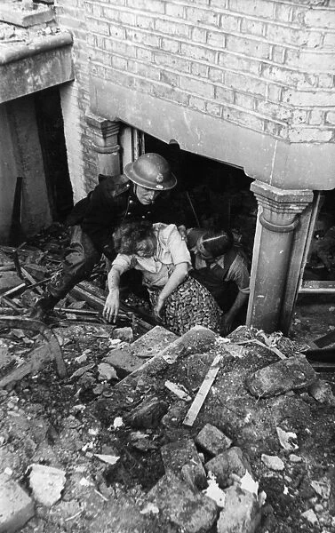 Rescue following flying bomb attack, London, WW2