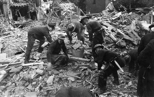 Rescue operation in Victoria Park Road, East London, WW2