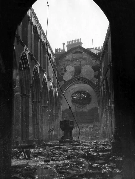 Ruined interior of Cripplegate Church, London - WW2, Blitz