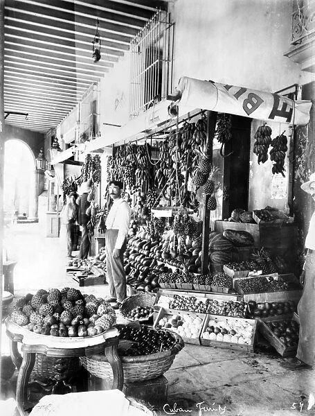 CUBA: FRUIT VENDOR, c1910. Fruit vendor stall at a market in Cuba, c1910