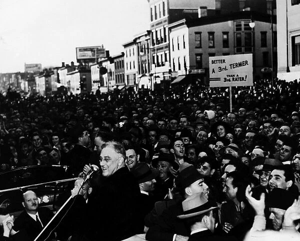 FRANKLIN D. ROOSEVELT (1882-1945). 32nd President of the United States. Roosevelt campaigning in Newburgh, New York, for a third term as President. Photographed 4 November 1940
