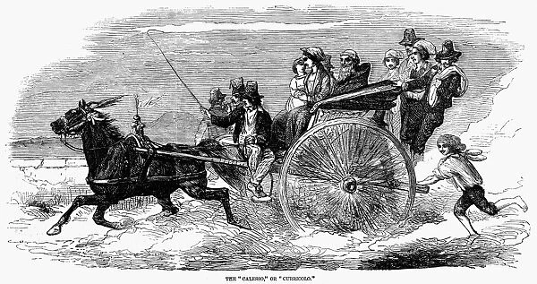NAPLES: HORSE CARRIAGE. The caleso, or curricolo, a Neopolitan horse carriage. Wood engraving, 1857