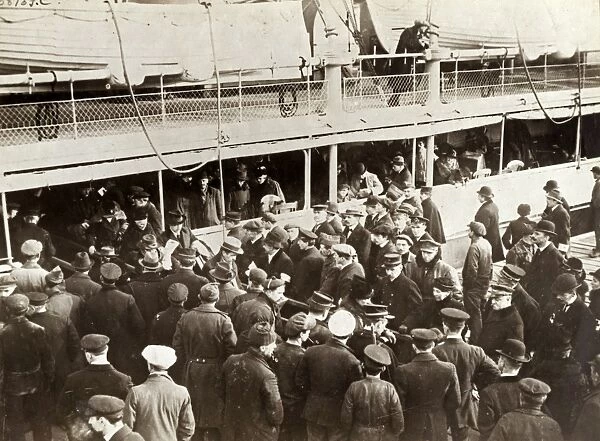 WWI: REFUGEES, 1919. The first group of Belgian refugees returning to Ostend, Belgium from Dover